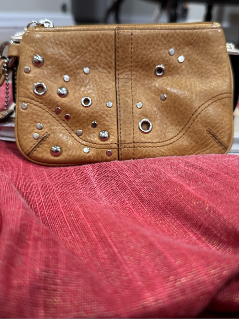 Coach Tan Leather Studded Wristlet